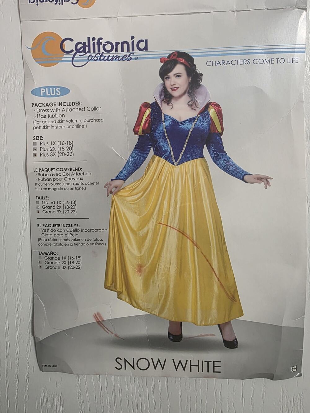 California Costumes Snow White Plus Size 3X Dress Ribbon Disney Costume. B3